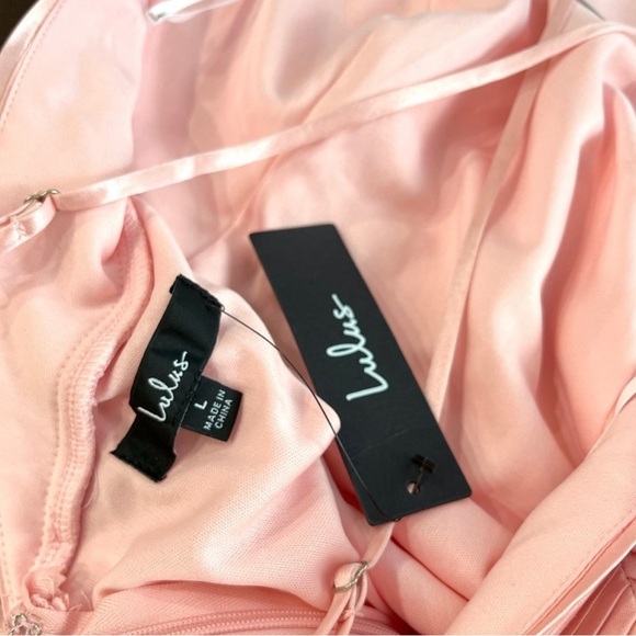 Lulu Elaborate Charm Light Pink Satin Pleated Backless Maxi Dress LG NWT $168.00 - Picture 10 of 10